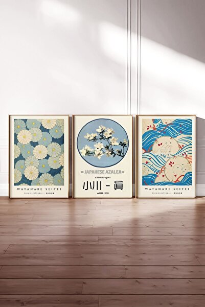Taranist Kağıt Poster 3'lü Duvar Dekorasyonu Kalın Kuşe Dekoratif Watanabe Seitei Japon Sanatı