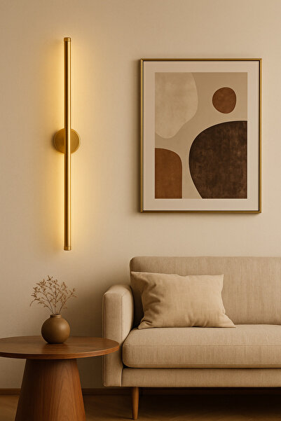 Netzy Modern Kablosuz Pilli Gün Işığı Led Aplik – Eskitme Gold 70 cm | Montajsız Duvar Lambası (Pil Dahil)
