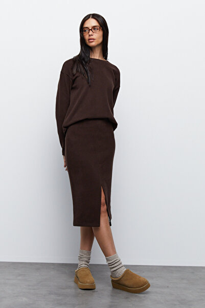 urban focus Slit Midi Length Skirt with Front Detail