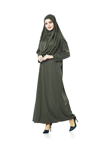 İhvan One Piece Prayer Dress - Khaki - 5015 & Prayer Rug & Chanting Set - Three Pieces Set