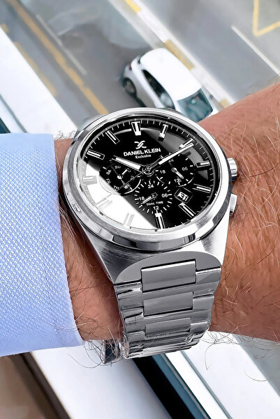 Daniel Klein Exclusive Men's Wrist Watch 3 Atm Waterproof Silver Black Color Steel Cord Gift Bracelet Dke2134C3