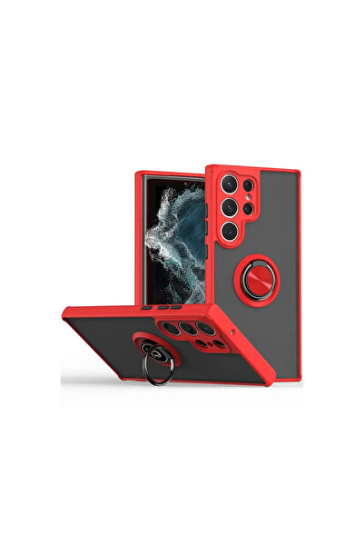 Twin Store غطاء سيليكون مونتريال لجهاز Galaxy S25 مع حلقة - أحمر