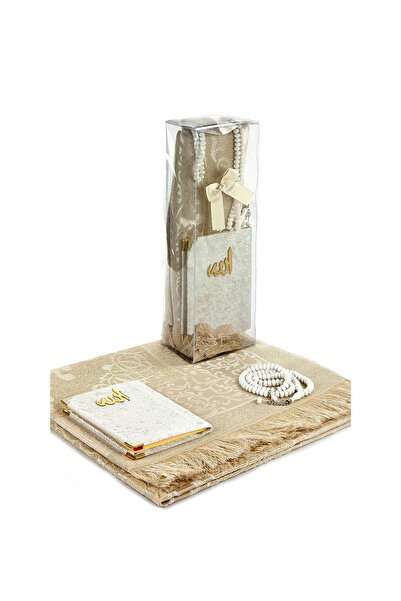 İhvan Набір молитовних килимків у ПВХ-коробці - Кадиф'яний Ясін - Молитовний килимок - Чотки - Білий колір