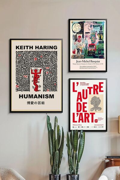 Taranist Kağıt Poster 3 Adet Keith Haring       Kuşe Sergi Kağıt Poster