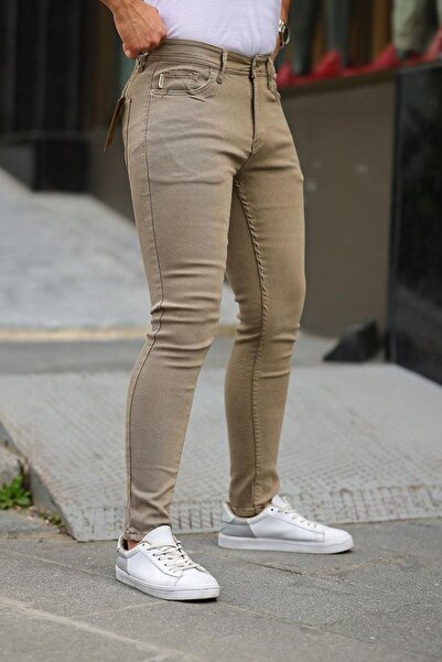 comstar Erkek Jeans Slim Fit Esnek Denim Vizon Kot Pantolon