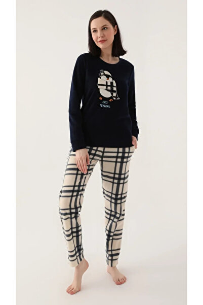 Arnetta Cute Penguins Navy Blue Women's Long Sleeve Pajamas Set