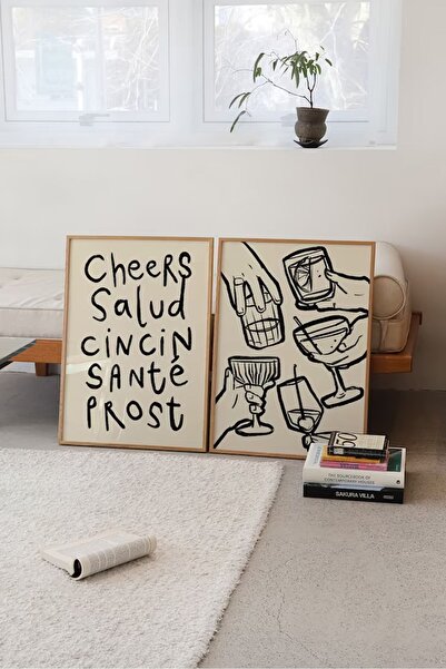 Taranist Kağıt Poster Cheers Salute Cincin Sante Prost Minimalist Modern Deko...