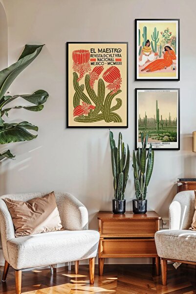 Taranist Kağıt Poster 3 Adet Flora Botanik Bohem Kuşe Sergi Kağıt Poster