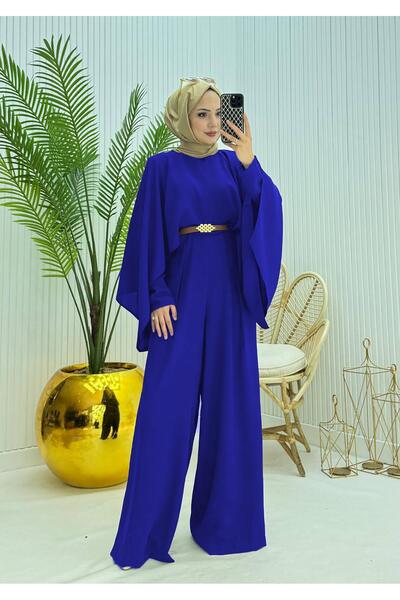 Dipmoda kadın pelerinli kemer detaylı tesettür tulum DPNMS061