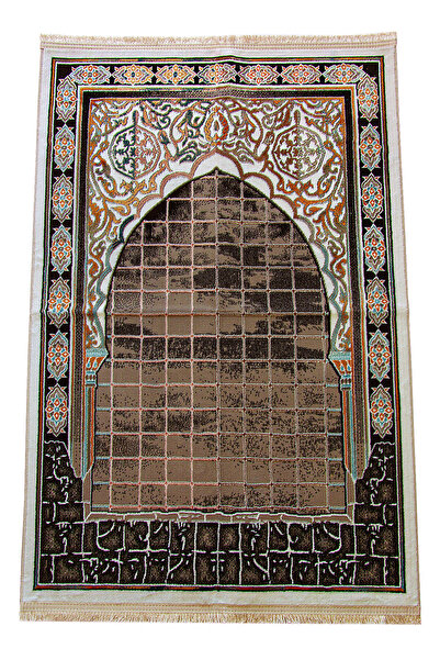 ihvan online سجادة صلاة فاخرة منسوجة من نوع السجاد باللون البني