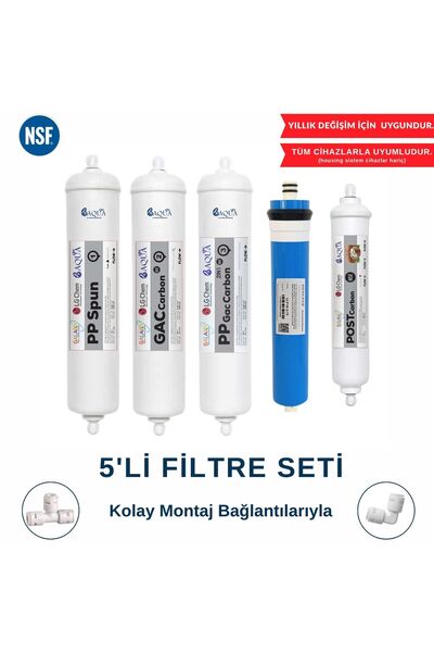 AQUA FİLTRE Su Arıtma Filtresi - 5’Li Tam Set - Quick'li - NSF Onaylı - Yıllı...