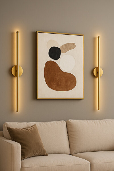 Netzy Modern Kablosuz Pilli Gün Işığı Led Aplik – Eskitme Gold 70 cm | Montajsız Duvar Lambası (Pil Dahil)