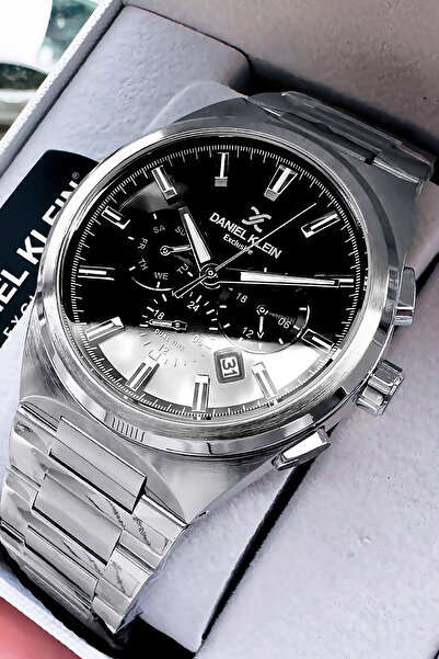 Daniel Klein Exclusive Men's Wrist Watch 3 Atm Waterproof Silver Black Color Steel Cord Gift Bracelet Dke2134C3