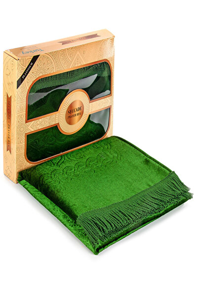İhvan Green Thick Velvet - Gift Prayer Rug with Dowry and Sponge