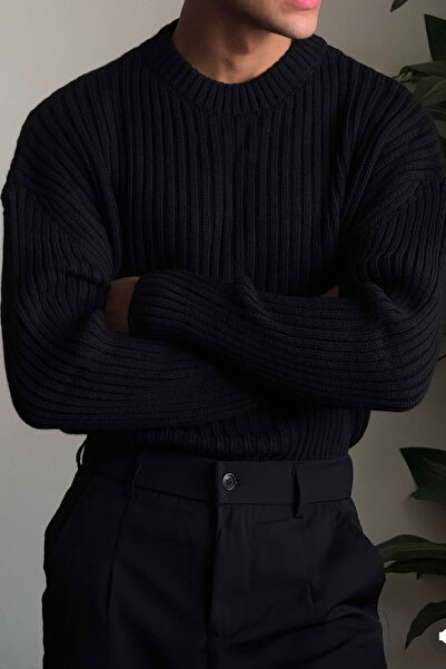 Tarz Cool Men's White Corded Fabric Knitted Regular Sweater