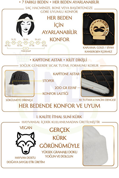 Mağazam Online Pălărie rusă premium HEART - pluș cu blană artificială, nurcă albă, pălărie reglabilă de iarnă pentru femei cu blană