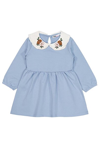 Civil Girls Yakası Nakışlı 2-5 Yaş Elbise - Mavi 2-3 Yaş