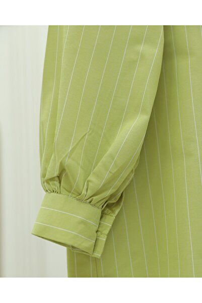 Modamorfo Πουκάμισο με ριγέ μπούτι με κουμπιά μπροστά με δαντέλα - Fat Green