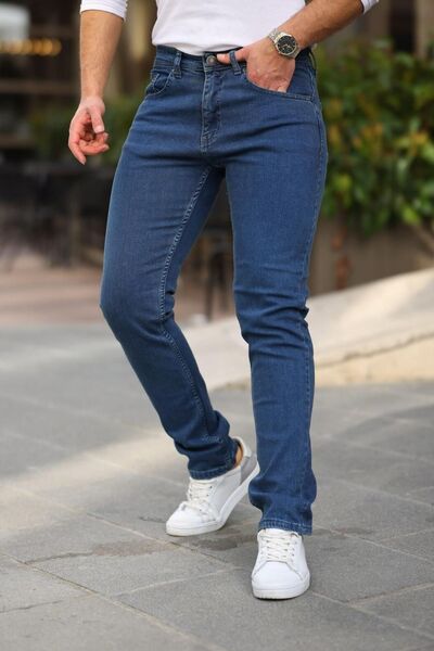WOWA COMPANY Men's High Waist Loose Cut Pipe Leg Denim Pants Regular Fit Jean