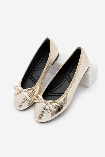 Marjin Women's Daily Ballet Flats Round Nose Ballerina Ballet Flats Adusa Gold Snake