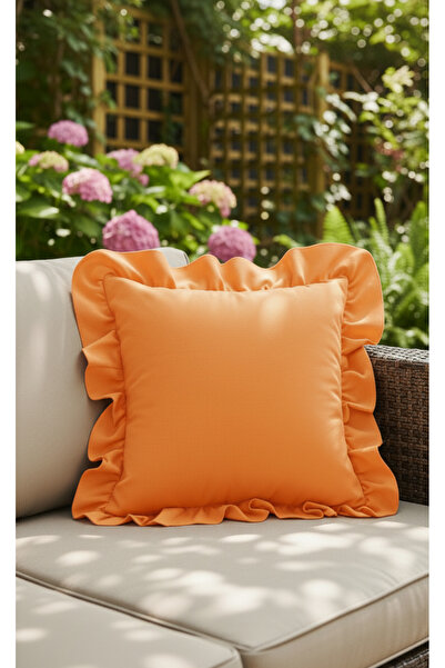 ALTINPAMUK Milan Orange Bohemian Pillow - Square Throw Pillow with Ruffle Detail