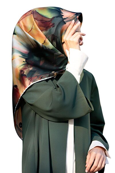 Vissona % 57 İPEK % 43 VİSKON Twill İpek Batik Çiçek Desenli Zümrüt Yeşili - ...