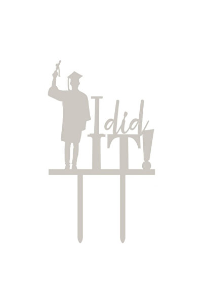 Mirific Party Silver cake topper, 180 x 106 x 1.5 mm, graduation, "I did it"