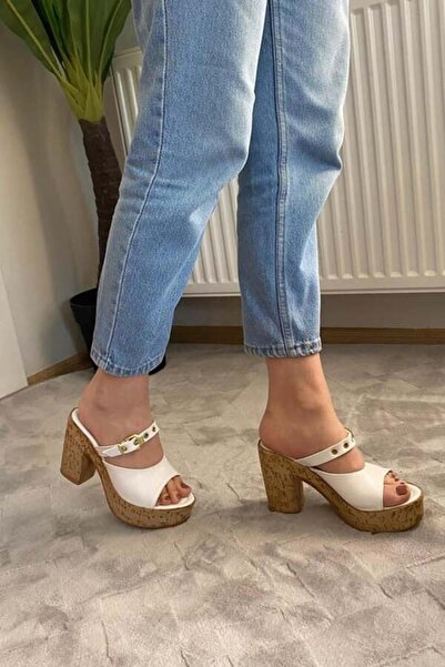 asmi shoes Papuci de damă Tena cu talpă din plută cu platformă cu toc 10 cm SND456 alb