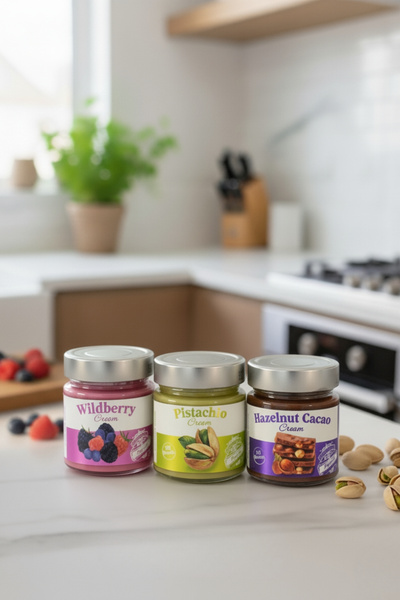 Frapella Antep Fıstık Kreması, Kakaolu Fındık Kreması, Orman Meyvesi Kreması 3 Adet x 220 Gr.
