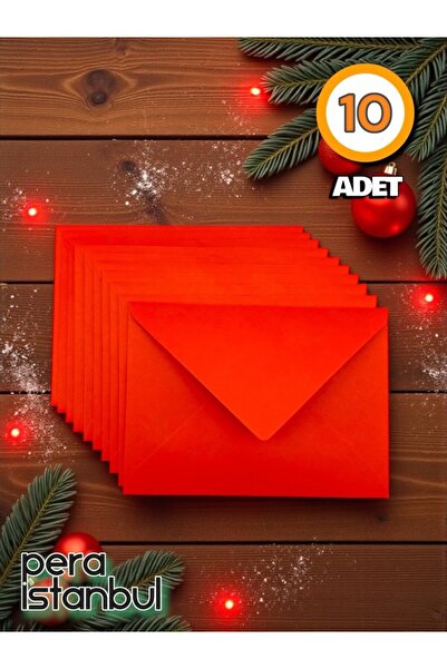 Pera İstanbul 10 Adet 13x18 Kırmızı Davetiye Lüks Tebrik Kartı Mektup Mühür Cüzdan Büyük Kapasiteli Zarf