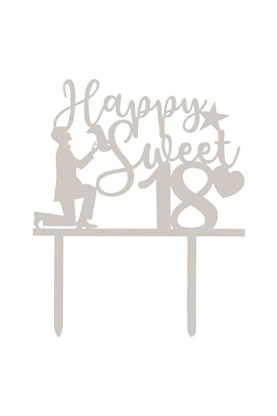 Mirific Party Silver cake decoration 150x170x1.5 mm - "Happy 18th Birthday"