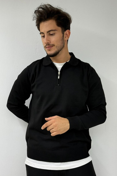 thesunfyre Men's Slim-Fit Polo Collar Half-Zip Premium Knitwear Sweater