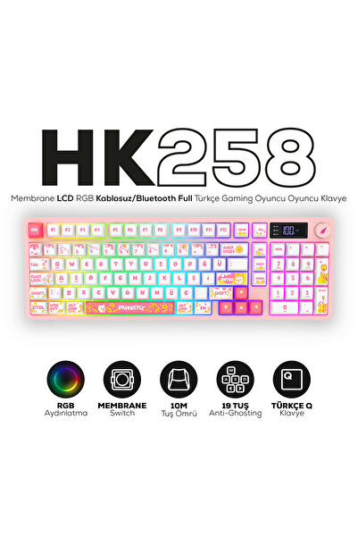 Hawk Gaming Chair HK258 Membrane LCD RGB Kablosuz/Bluetooth Beyaz Pembe Full ...
