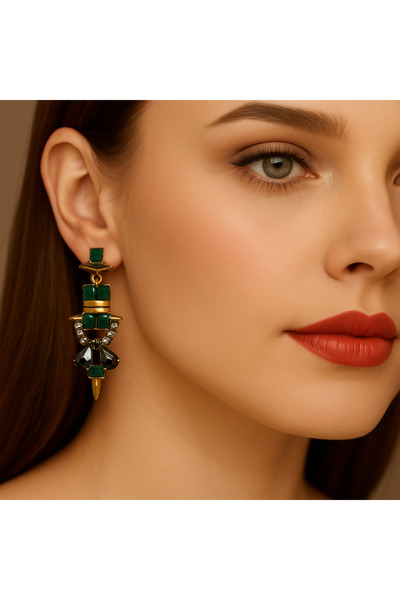 sezon accessories Taşlı Otantik Tasarım Sallantılı Küpe
