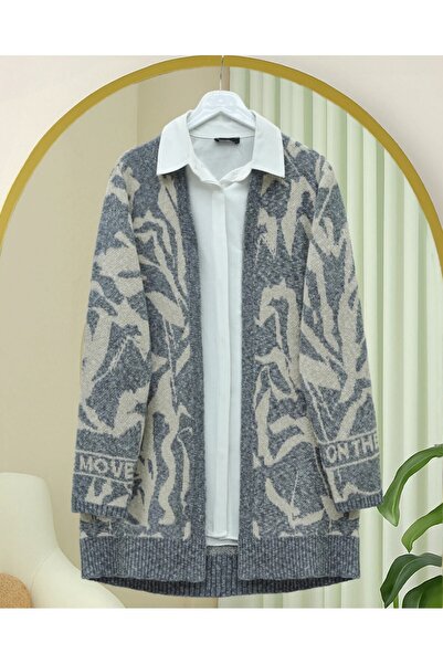 Modamorfo Patterned Casual Knit Cardigan - Indigo