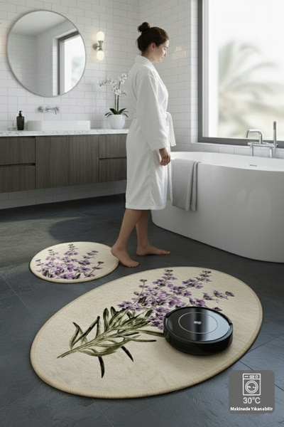 Chilai Home Lavender 2'li Set Klozet Takımı Banyo Paspas Seti Halısı Yıkanabilir