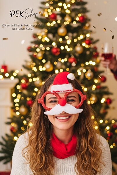 PEKSHOP نظارات نيول بابا للعام الجديد مع قبعة ذات شوارب، نظارات حفلات رأس الس...