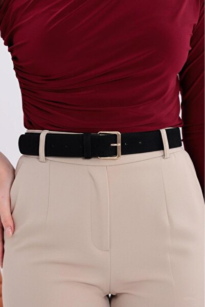 MODAM HİFA Gold Buckle Suede Belt Women's Belt Trouser Belt Dress Belt Waist Belt Shirt Belt