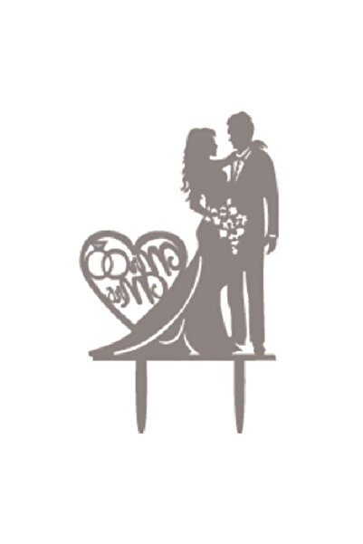 Mirific Party Silver cake topper - heart, mr&mrs