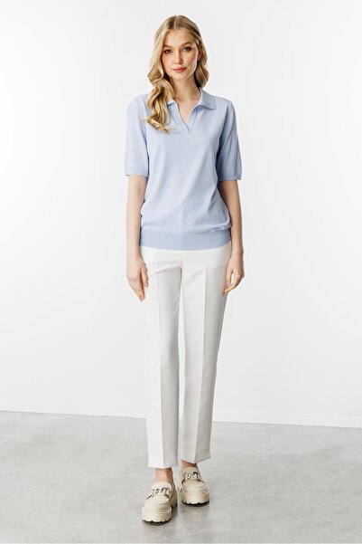 Butik Triko Mutlu ertan women's polo neck short sleeve knitwear blouse blue 2...