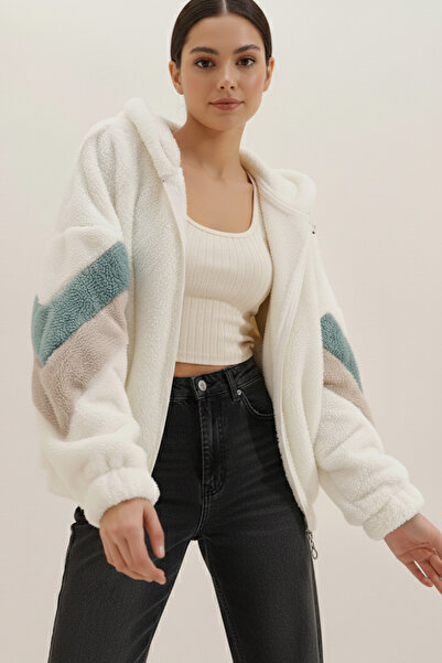 Mila Дамска качула с цип, прекалено голяма, с цветни блокове, от флис