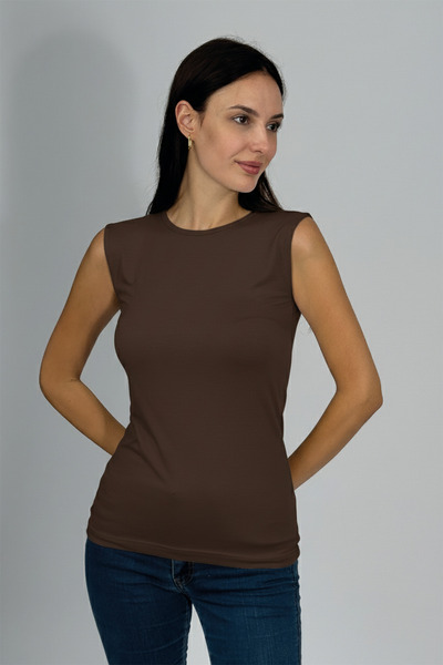 Betimoda Καφέ Γυναικείο Κορμάκι - Μηδενικό μανίκι, Crew Neck