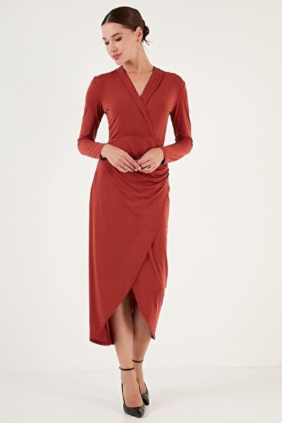 Lela Double Breasted Collar Slit Drape Detailed Midi Dress DRESS 611EL1769