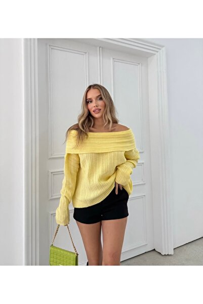 İLKCET MODA Thick Yellow Madonna Collar Knitwear Sweater