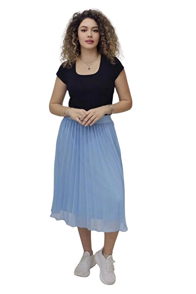 lodmela 6018-Blue Baby Blue Efect plisat cu talie elastică