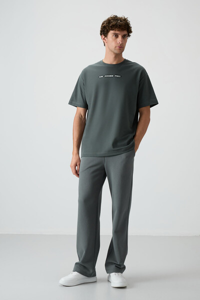 AIR JONES Khaki Cotton Thick Surface Textured Oversize Fit Printed Men's T-Shirt - 88365