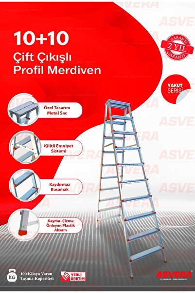 ASVERA Yakut Serisi -10 10 Basamaklı Çift Çıkışlı Galvanizli Profil Merdiven ...