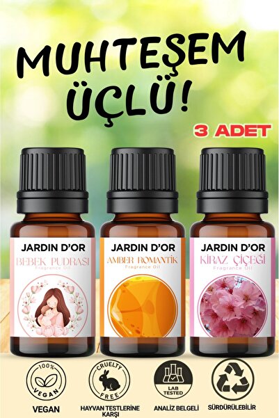 JARDIN D'OR 3'lü Set Esansiyel Koku Yağı Buhurdanlık Yağı Hava Nemlendirici A...