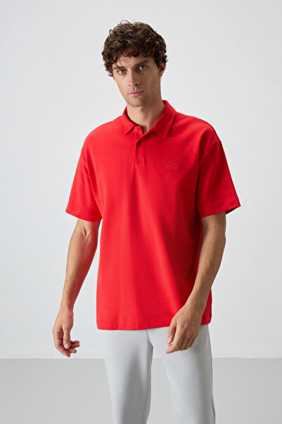 TOMMY LIFE Fiesta Cotton Thick Soft Textured Oversize Fit Basic Polo Collar Men's T-Shirt - 88327