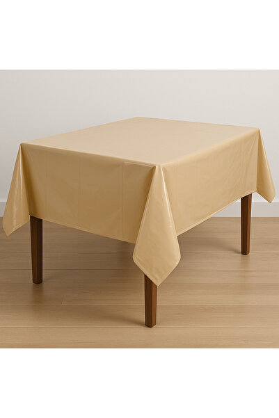 Partifabrik Retro Krem Renk Plastik Masa Örtüsü Kullanat 120cm-180cm